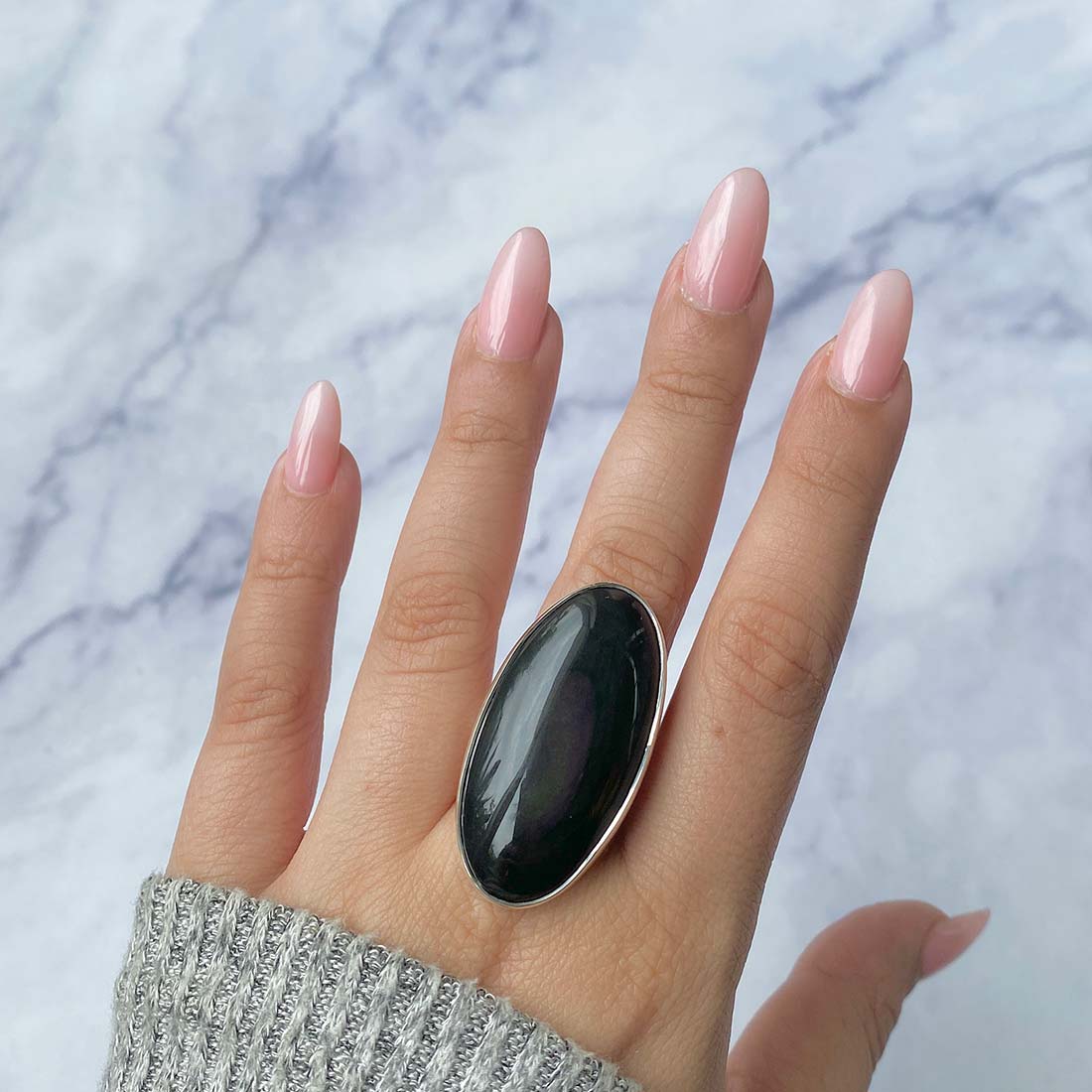 Black Obsidian Adjustable Ring-(BAO-R-28.)